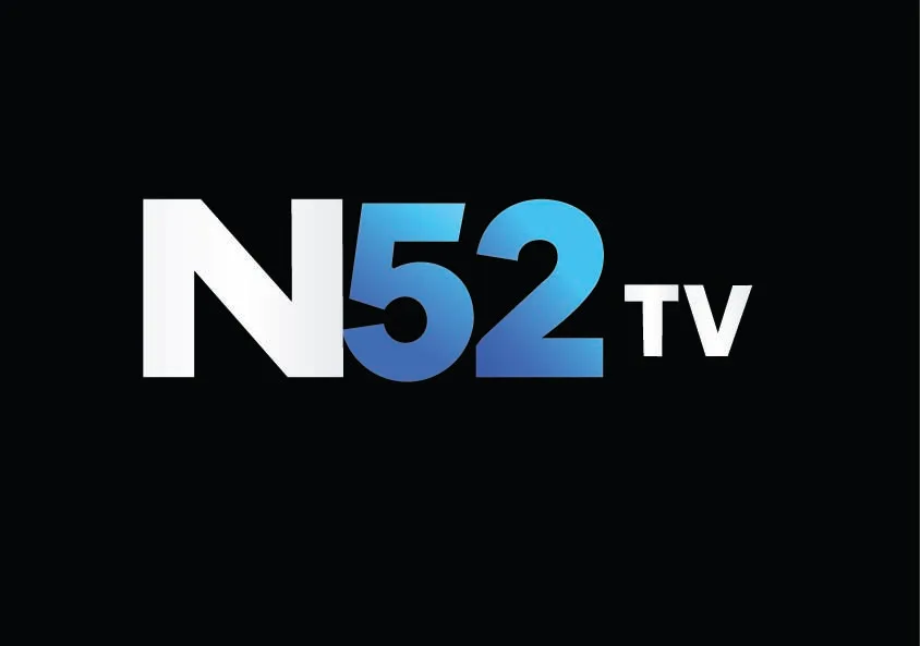 N52 TV logo featuring white and blue gradient text on a black background.